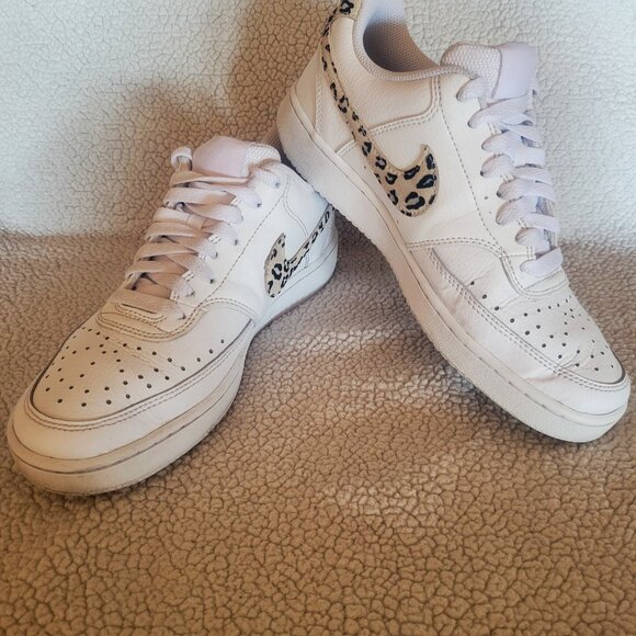Nike Court Vision Low White w/Leopard Swoosh Court Shoe - Women's Size 8 - Picture 2 of 11